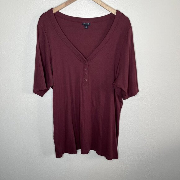 Torrid Womens Plus Size Burgundy Red Ribbed Henley Top Short Sleeve 5X - Picture 11 of 11